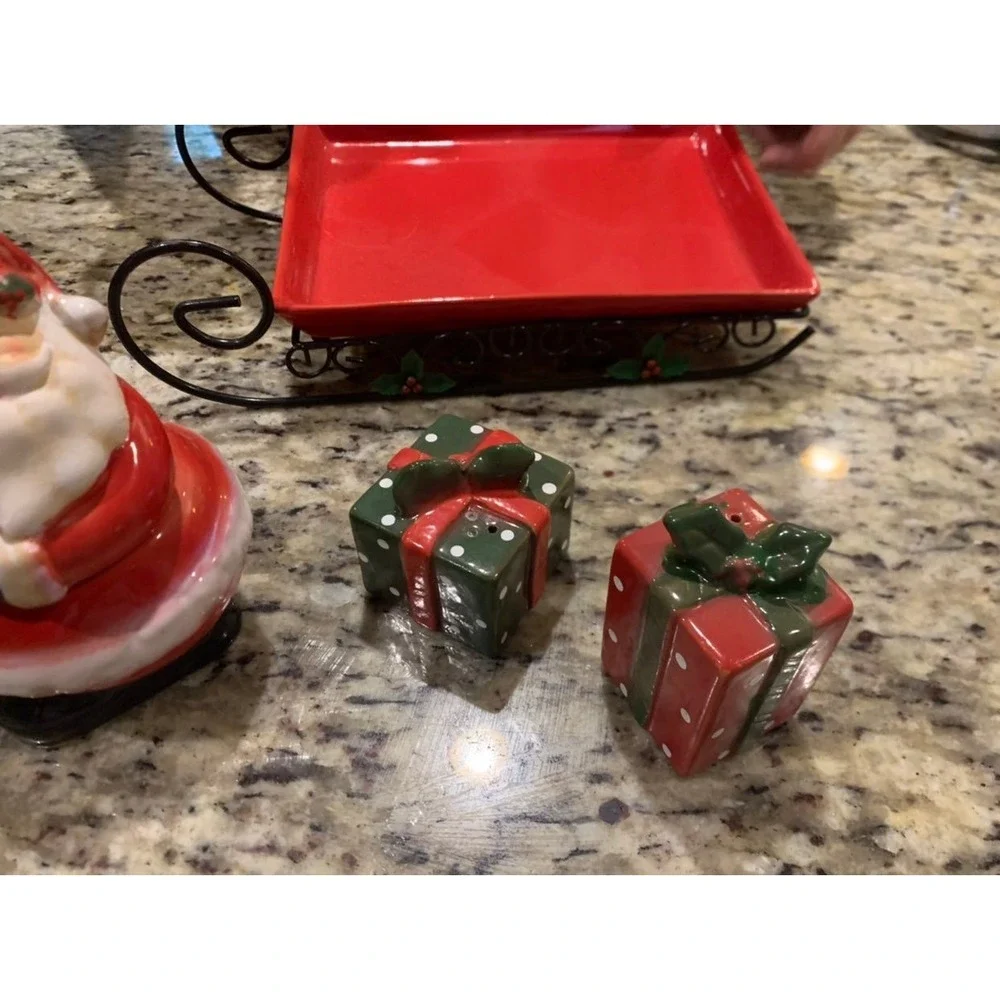 Christmas Sleigh hostess‎ set hand paint coffee or tea set red & green